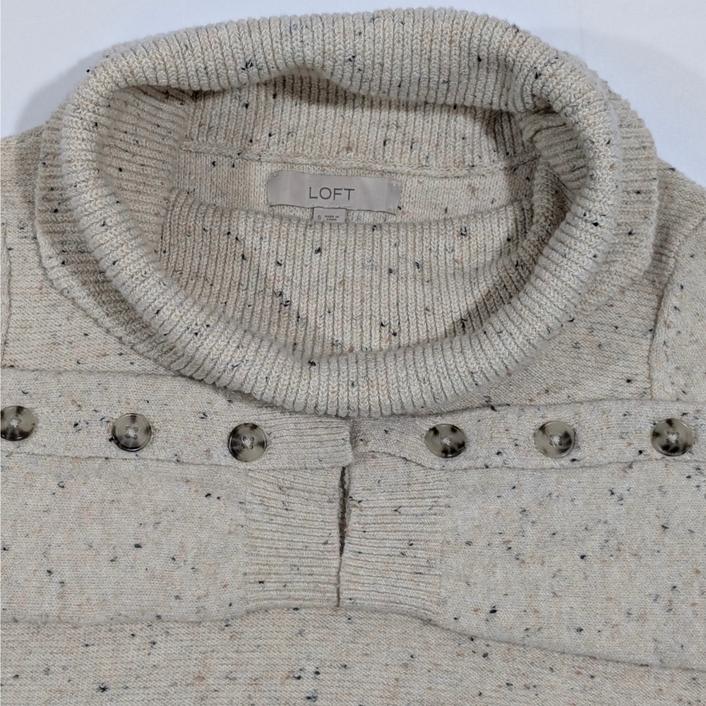 LOFT Women's Cream Speckled Turtleneck Long Sleeve Sweater Dress‎ Button Cuff S - Picture 6 of 8
